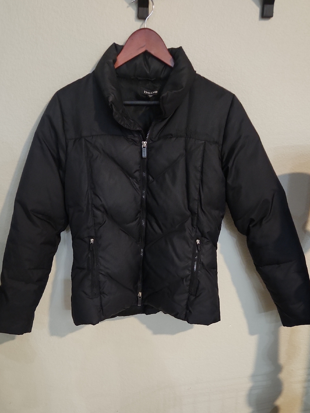 bebe Black Quilted Puffer Jacket with High Collar SM
